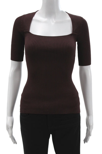 Ganni Womens Pullover Sweater Brown Square Neck 3/4 Sleeve Size 2XS