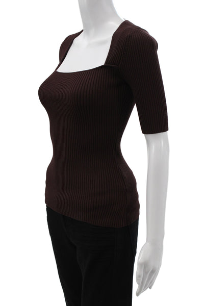 Ganni Womens Pullover Sweater Brown Square Neck 3/4 Sleeve Size 2XS