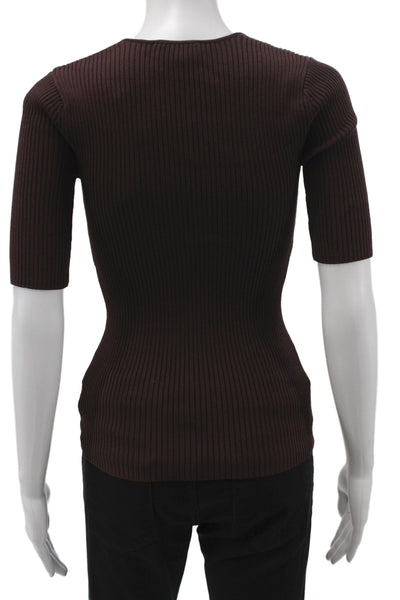 Ganni Womens Pullover Sweater Brown Square Neck 3/4 Sleeve Size 2XS