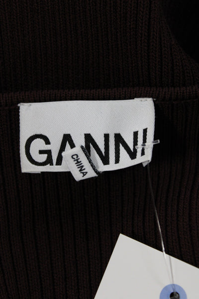 Ganni Womens Pullover Sweater Brown Square Neck 3/4 Sleeve Size 2XS