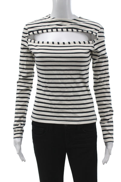 A.W.A.K.E MODE Womens Striped Square Neck Long Sleeve T-Shirt Black Size S