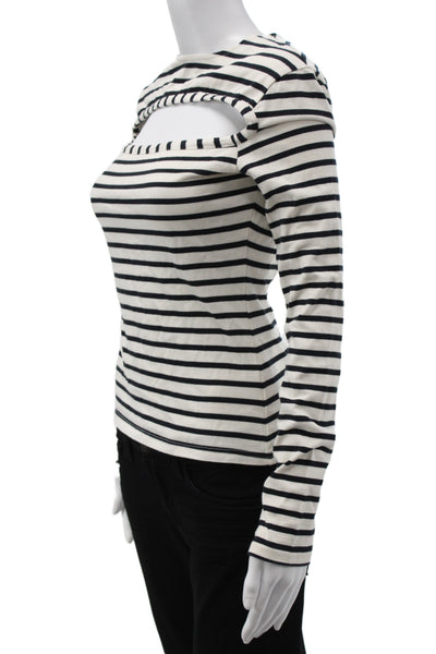 A.W.A.K.E MODE Womens Striped Square Neck Long Sleeve T-Shirt Black Size S