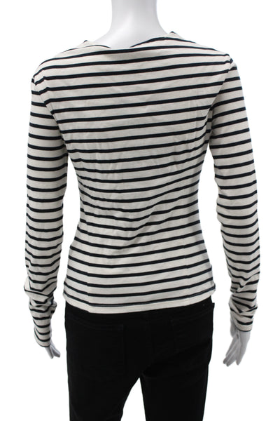 A.W.A.K.E MODE Womens Striped Square Neck Long Sleeve T-Shirt Black Size S