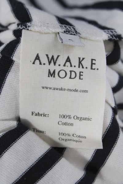 A.W.A.K.E MODE Womens Striped Square Neck Long Sleeve T-Shirt Black Size S