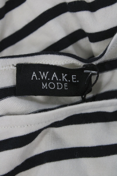 A.W.A.K.E MODE Womens Striped Square Neck Long Sleeve T-Shirt Black Size S