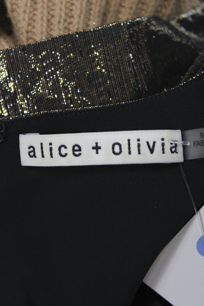 Alice + Olivia Women Cropped Silk V-Neck Long Sleeve Black Blouse Zip Size S