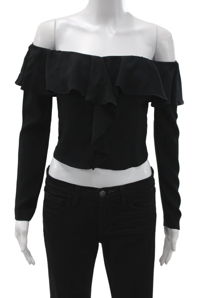 Intermix Women Cropped Black Blouse Long Sleeve Off the Shoulder Size PP