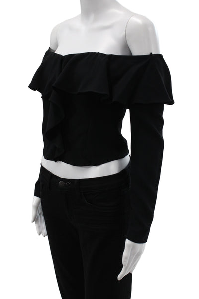 Intermix Women Cropped Black Blouse Long Sleeve Off the Shoulder Size PP