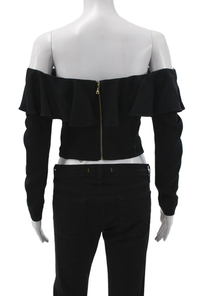 Intermix Women Cropped Black Blouse Long Sleeve Off the Shoulder Size PP