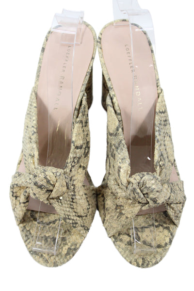 Loeffler Randall Womens Animal Print Metallic Knotted Block Heels Beige Size 8