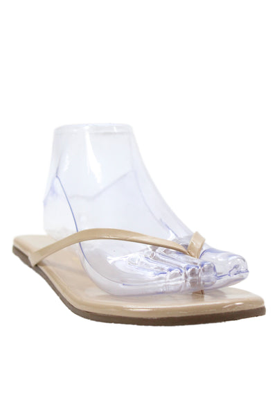 TKEES Womens Patent Leather Thong Strapped Flip Flops Beige Size 8