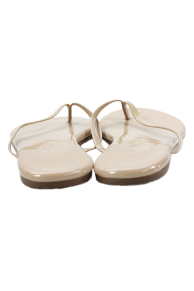 TKEES Womens Patent Leather Thong Strapped Flip Flops Beige Size 8
