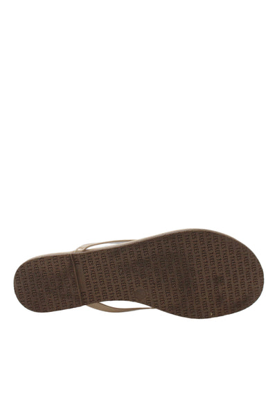 TKEES Womens Patent Leather Thong Strapped Flip Flops Beige Size 8