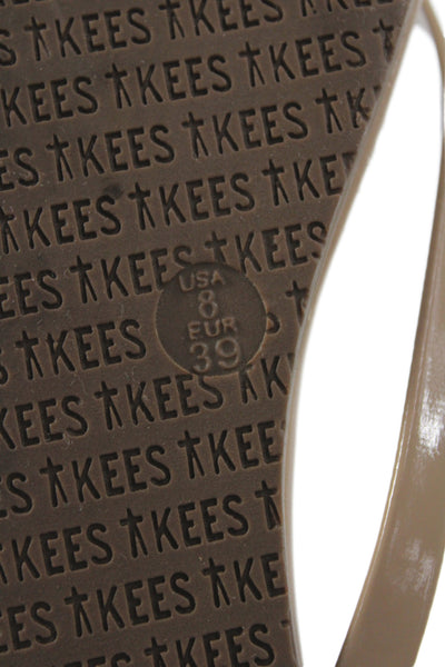 TKEES Womens Patent Leather Thong Strapped Flip Flops Beige Size 8