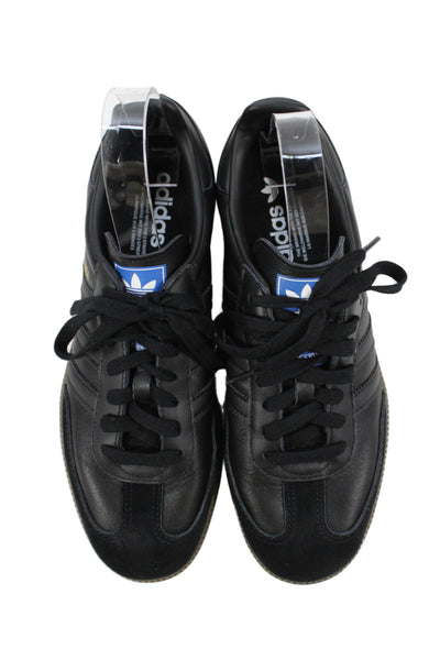 Adidas Mens Leather Striped Samba Low Top Sneakers Black Size 8