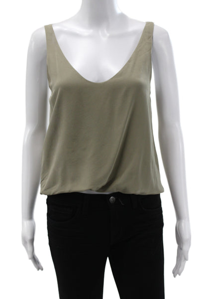 3.1 Phillip Lim Women Camisole Green Silk V-Neck Solid Sleeveless Size 0