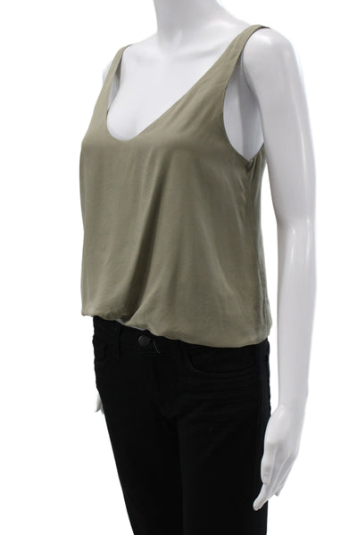 3.1 Phillip Lim Women Camisole Green Silk V-Neck Solid Sleeveless Size 0