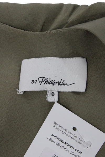 3.1 Phillip Lim Women Camisole Green Silk V-Neck Solid Sleeveless Size 0
