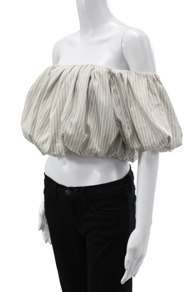 3.1 Phillip Lim Womens Cropped Off Shoulder Striped Beige Cotton Blouse Size 2