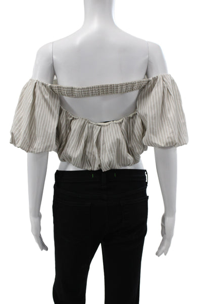 3.1 Phillip Lim Womens Cropped Off Shoulder Striped Beige Cotton Blouse Size 2