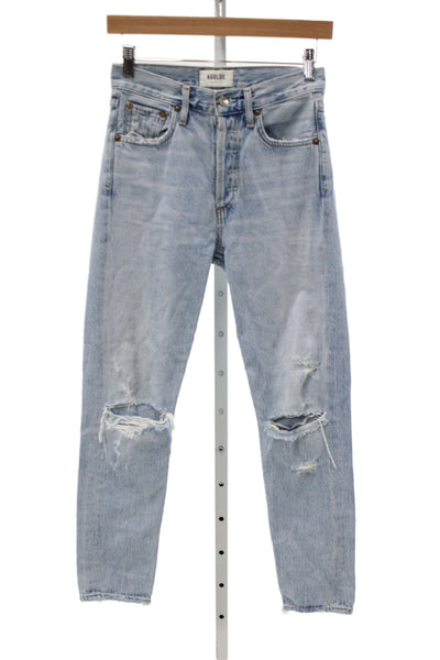 Agolde Women Straight Jeans Blue Mid Rise Button 100% Cotton Size 23