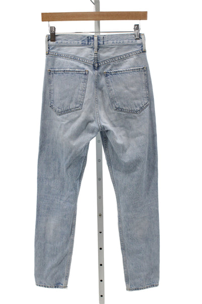 Agolde Women Straight Jeans Blue Mid Rise Button 100% Cotton Size 23