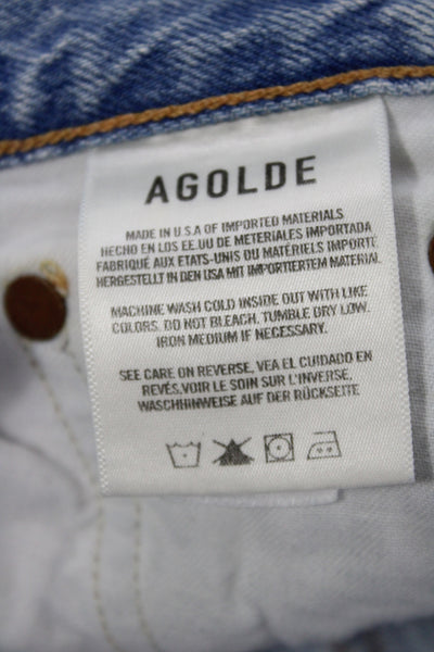 Agolde Women Straight Jeans Blue Mid Rise Button 100% Cotton Size 23