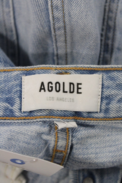 Agolde Women Straight Jeans Blue Mid Rise Button 100% Cotton Size 23