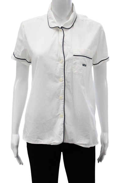 J Crew Womens Button Front Pajama Top White Cotton Collared Short Sleeve Size S