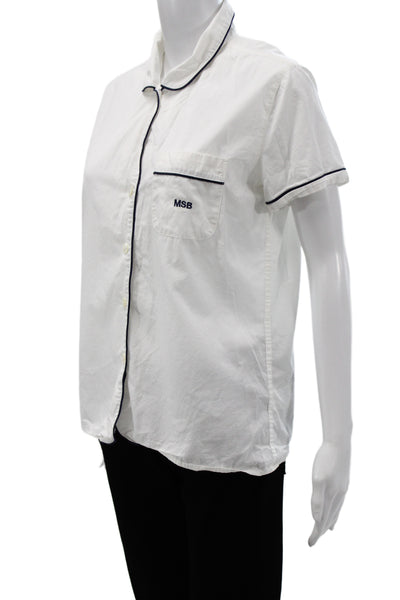 J Crew Womens Button Front Pajama Top White Cotton Collared Short Sleeve Size S