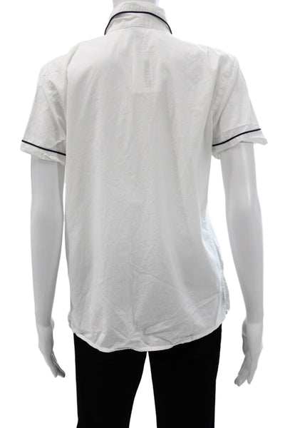 J Crew Womens Button Front Pajama Top White Cotton Collared Short Sleeve Size S