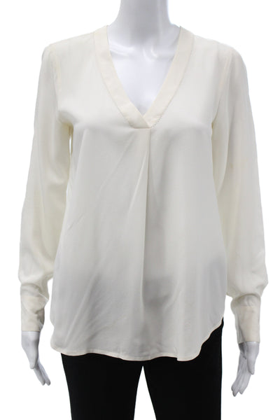 J Crew Womens Basic Silk V-Neck Long Sleeve Blouse Ivory Size 2