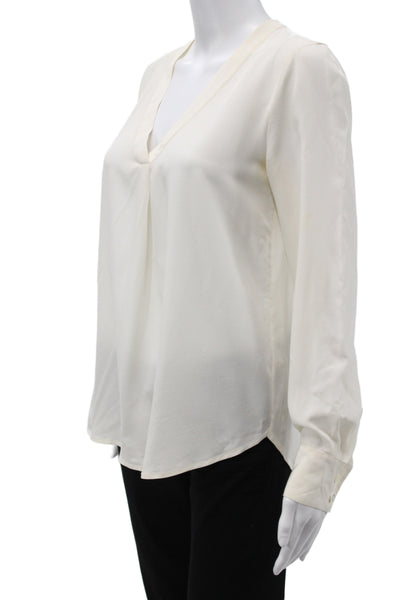 J Crew Womens Basic Silk V-Neck Long Sleeve Blouse Ivory Size 2