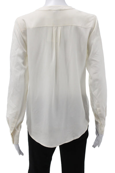 J Crew Womens Basic Silk V-Neck Long Sleeve Blouse Ivory Size 2
