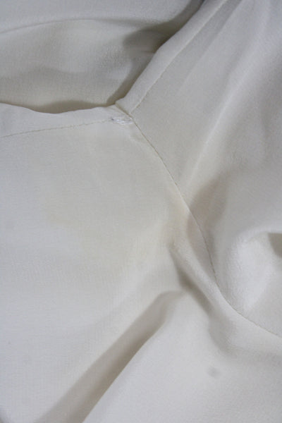 J Crew Womens Basic Silk V-Neck Long Sleeve Blouse Ivory Size 2