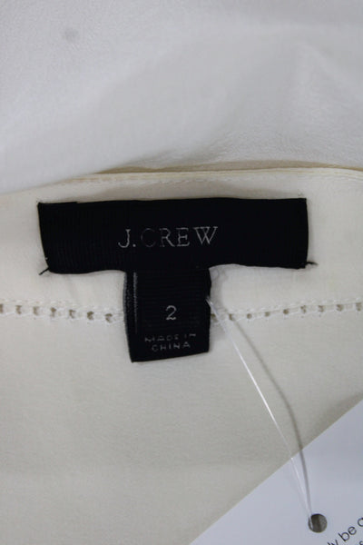 J Crew Womens Basic Silk V-Neck Long Sleeve Blouse Ivory Size 2