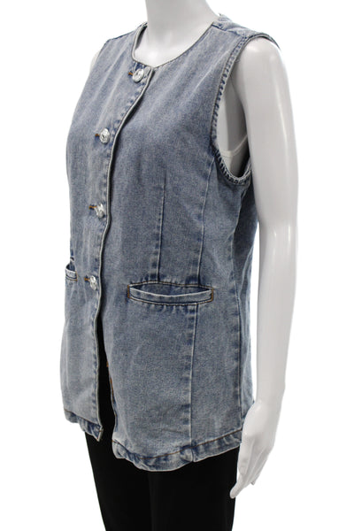 Vigoss Women Basic Sleeveless Jacket Blue Button 60% Cotton 90s Size M