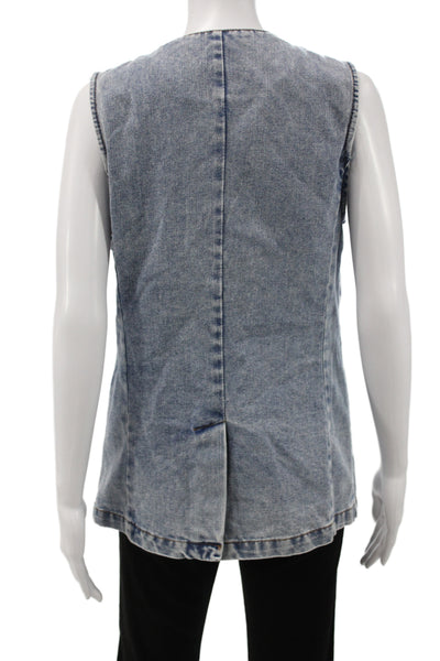 Vigoss Women Basic Sleeveless Jacket Blue Button 60% Cotton 90s Size M