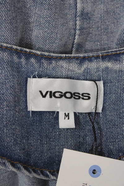 Vigoss Women Basic Sleeveless Jacket Blue Button 60% Cotton 90s Size M