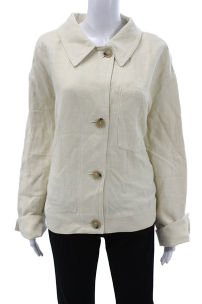 Vince Womens Basic Jacket Beige Button Long Sleeve Organic Cotton Size 2X