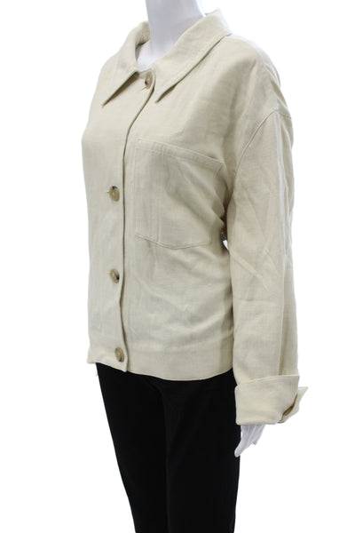 Vince Womens Basic Jacket Beige Button Long Sleeve Organic Cotton Size 2X