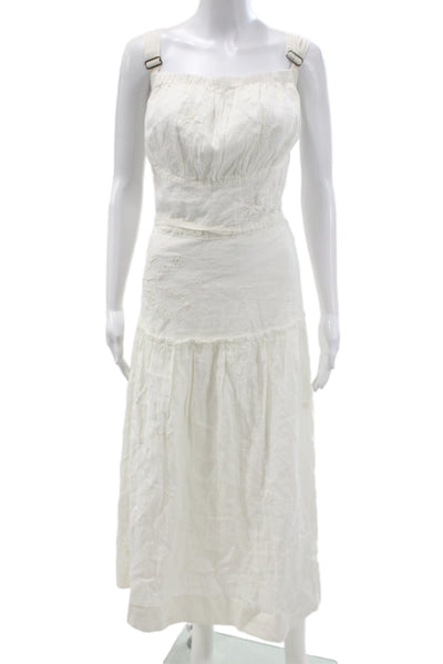 Anthropologie Women Maxi Dress White Linen Square Neck Sleeveless Boho Size 2X