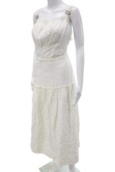 Anthropologie Women Maxi Dress White Linen Square Neck Sleeveless Boho Size 2X