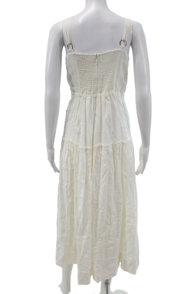 Anthropologie Women Maxi Dress White Linen Square Neck Sleeveless Boho Size 2X
