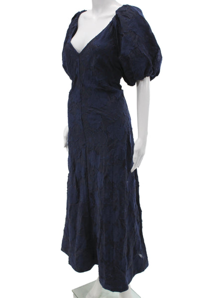 Tanya Taylor Womens Blue Floral V Neck Short Sleeve Maxi Dress Size 22