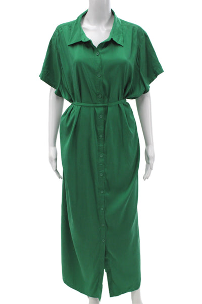 Universal Standard Women Shirt Dress Green Short Sleeve Cupro Size 1