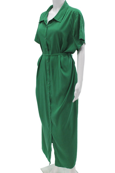 Universal Standard Women Shirt Dress Green Short Sleeve Cupro Size 1
