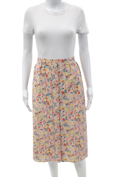 Nordstrom Women A-Line Skirt Beige Geometric Button Polyester Plus Size 18