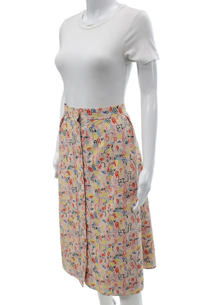 Nordstrom Women A-Line Skirt Beige Geometric Button Polyester Plus Size 18
