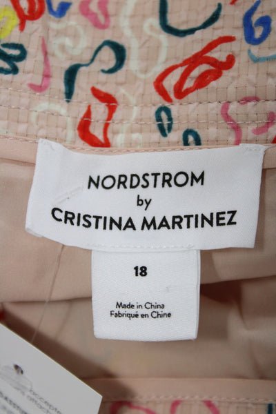 Nordstrom Women A-Line Skirt Beige Geometric Button Polyester Plus Size 18
